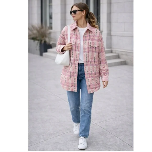ISABEL MARANT ETOILE $836 Mysen Quilted Cotton Jacket Pink Plaid Sz M Shacket - Picture 7 of 16